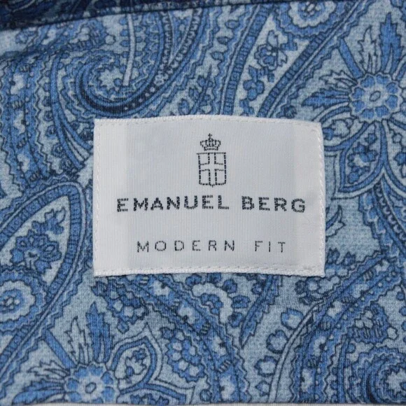 Emanuel Berg NWOT Casual Button Down Shirt Size 46 18 XXL in Blue Paisley Print